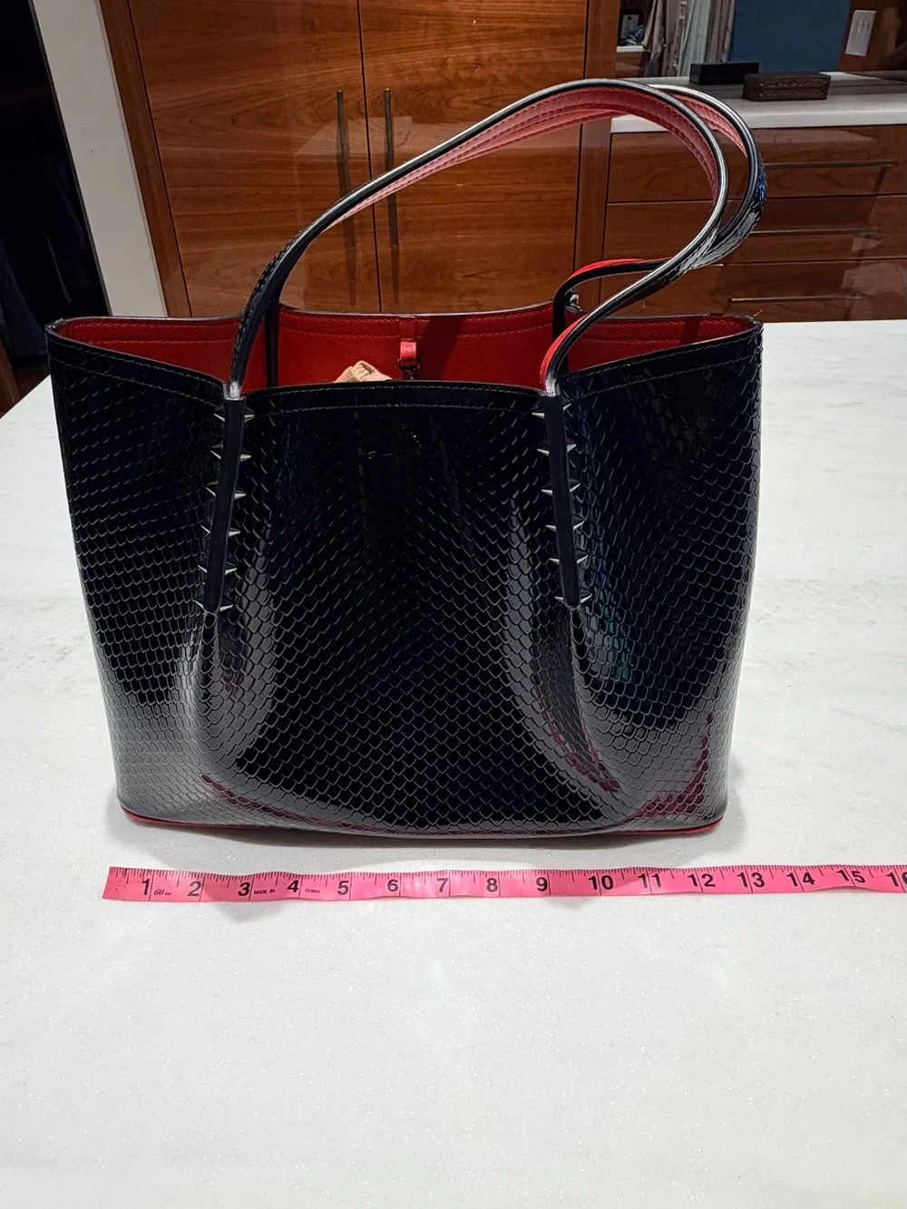 Christian Louboutin Black Embossed Patent Leather Tote Bag Authentic